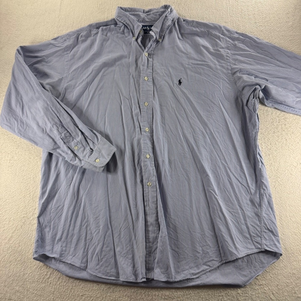 Ralph Lauren Button Down Shirt Mens XXL Blue Pinstripe Excellent Blake Cotton